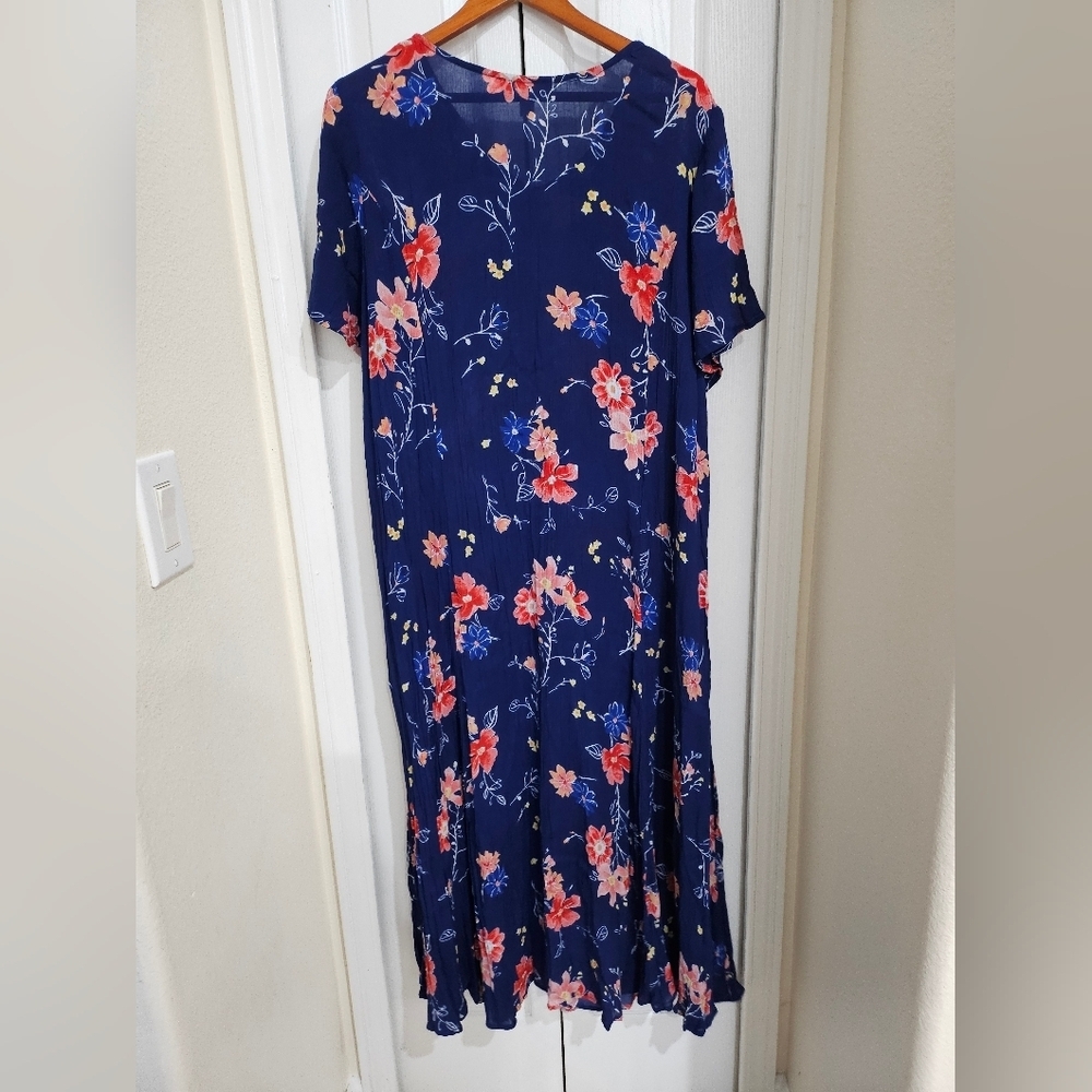 Woman Within 1X Petite Blue Floral Dress Midi Short Sleeve Rayon Plus - Picture 7 of 11